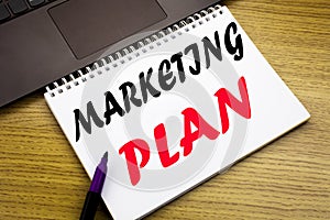 Hand writing text caption inspiration showing Marketing Plan. Business concept for Planning Successful Strategy written on noteboo