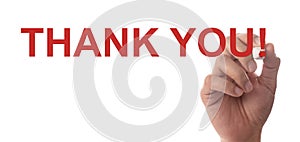 Hand writing Thank You with red marker