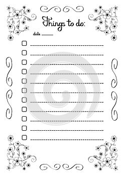 Hand writing Things to do list in a flower frame, check boxes wi