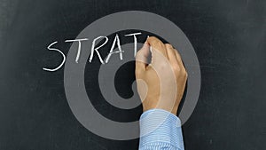 Hand writing underlining strategy text blackboard