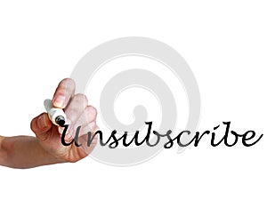 Hand writing Unsubscribe with black marker