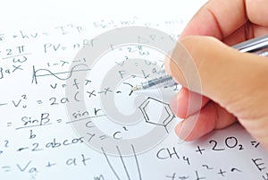 Hand writing various high school maths and science