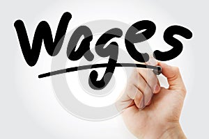 Hand writing Wages with marker