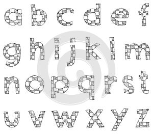 Hand written checkered lower case alphabet