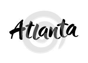 Hand written isolated city of Atlanta text, capital of Georgia. Vector hand lettered brush calligraphy phrase or sign.