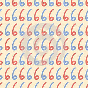 Hand Written Number 6 Vector Repeat Pattern