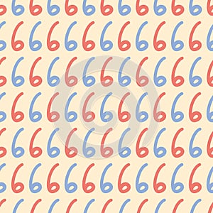 Hand Written Number 6 Vector Repeat Pattern