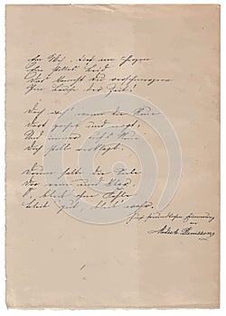 Hand-written poem on old paper background photo