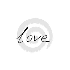 Hand written sketch vector word LOVE in black isolated on white background. Concept of romantic, romance, love. Caligraphy fo the