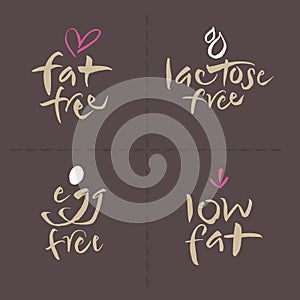 Hand written Vector Food Label Logos Set - egg fat