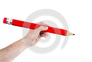 Hand writting with huge red pencil copy space