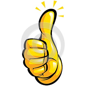 Hand with yellow glove in a fun thumbs up gesture
