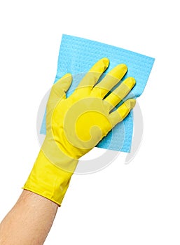 Hand in yellow glove with sponge