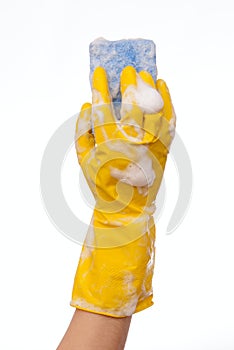 Hand in yellow rubber glove