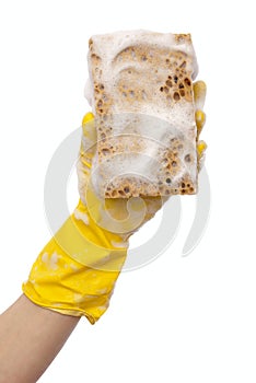 Hand in yellow rubber glove