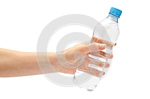 Hand of young girl holding water bottle