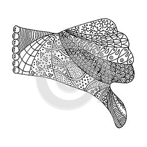 Hand zentangle and zendoodle vector. Arm zenart. Fist zen doodle and zen tangle.