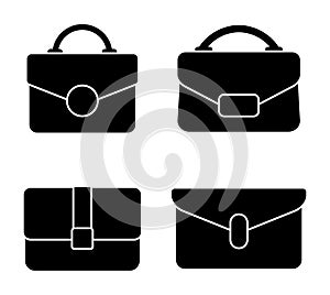 Handbag icon set. Modern trendy accessory, textile or leather briefcase in flat style isolated on white background