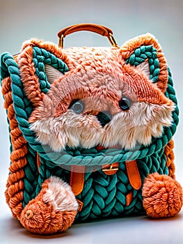 Handbag made to look like fox with braided handle. Generative AI