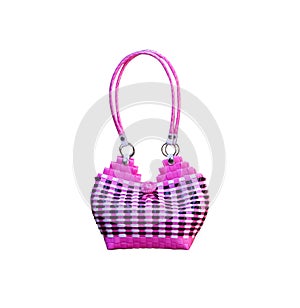 Handbag (pink black ) weaving patterns handmade isolated on white background , clipping path