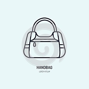 Handbag repair line icon, logo. Leather bag cleaning service flat sign, illustration of women accessory