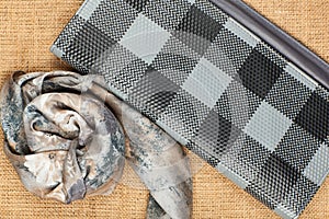 Handbag and scarf isolated on white background.