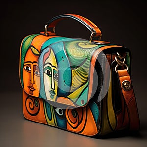 Handbag with vividly colored paintings, AI generated