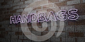 HANDBAGS - Glowing Neon Sign on stonework wall - 3D rendered royalty free stock illustration
