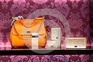 Handbags in a luxury fashion store