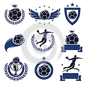 Handball labels and icons set. Vector