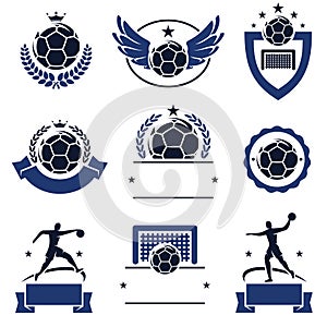 Handball labels and icons set. Vector photo