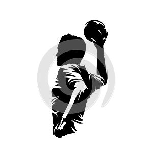 Handball player, isolated vector silhouette, ink drawing