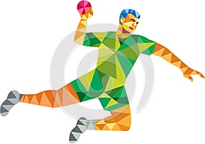 Handball Player Jumping Throwing Ball Low Polygon