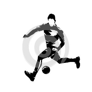 Handball player running, isolated vector silhouette, ink drawing