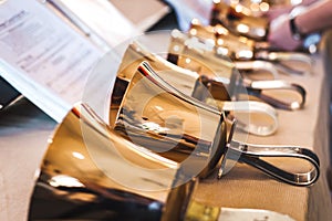 Handbells on table ready to perform