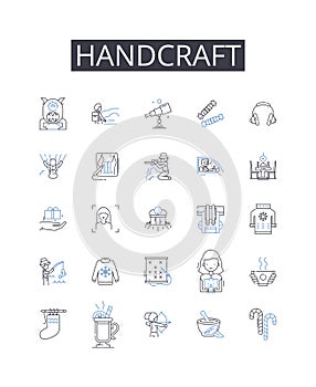 Handcraft line icons collection. Facebook, Announcement, Launch, Technology, Innovation, Market, Community vector and photo