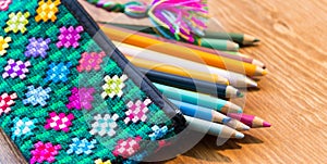 Handcraft pencil case and colors photograph