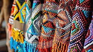 Handcrafted beadwork close-up, embodying the rich heritage of indigenous artisans. Indigenous Peoples Day, August 9