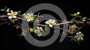 Handcrafted Beauty: Yellow And White Flower Branch On Black Background