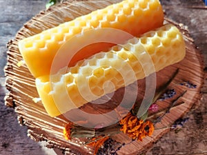 Handcrafted beeswax candles. Hand-poured pure natural beeswax candle.