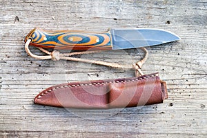 Handcrafted blackened steel knife with sheath