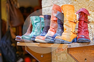 Handcrafted boots exposure to Pienza, Tuscany
