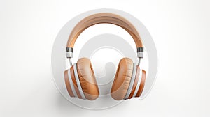 Handcrafted Brown Leatherhead Headphones On White Surface 3d Rendering