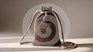 Handmade Knitted Pouch Bag with Drawstring and Button