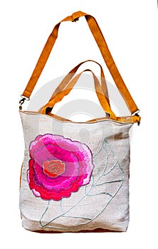 handcrafted canvas bag with embroidered flower