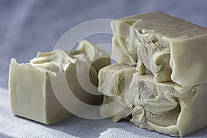 Handcrafted castille soap. Olive Oil Soap. Made with extra virgin olive oil displayed. Homemade toxic-free natural