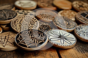handcrafted ceramic coasters with intricate designs