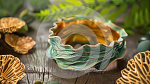 A handcrafted clay bangle molded and sculpted into a unique and eyecatching design. photo