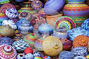 Handcrafted colorful beaded pots