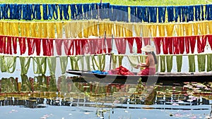 Handcrafted colorful lotus fabrics made from lotus fibers in Inle Lake, Shan State in Myanmar.